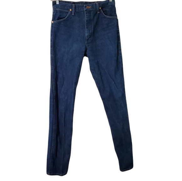 Vintage Wrangler Western Dark Wash High Rise Straight Leg Logo Jeans Size 32 - Picture 2 of 9